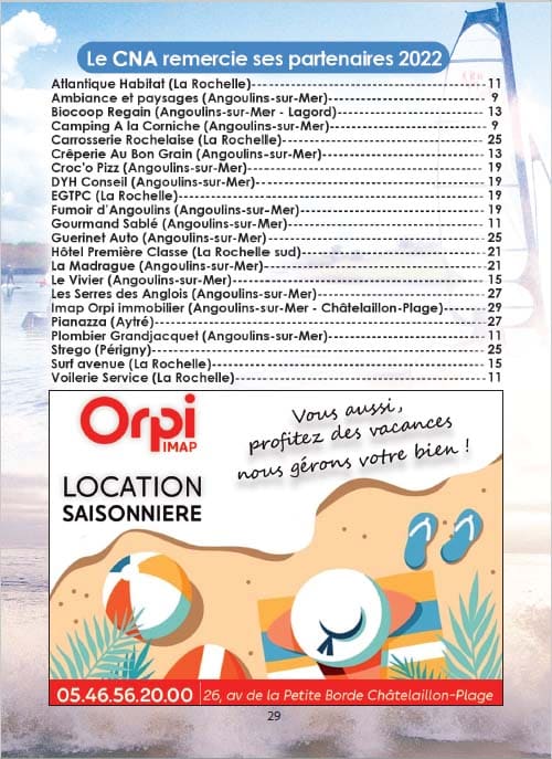 Partenaires du CNA pour le calendrier des Marées Septembre 2022 La Rochelle Pallice Ile de Ré Châtelaillon