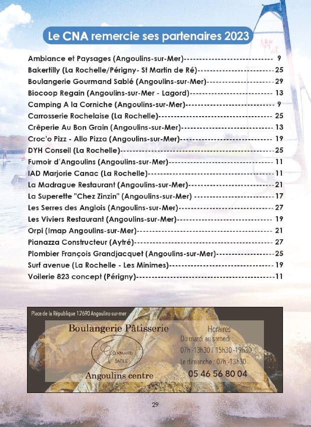 Partenaires du CNA pour le calendrier des Marées Décembre 2023 La Rochelle Pallice Ile de Ré Châtelaillon